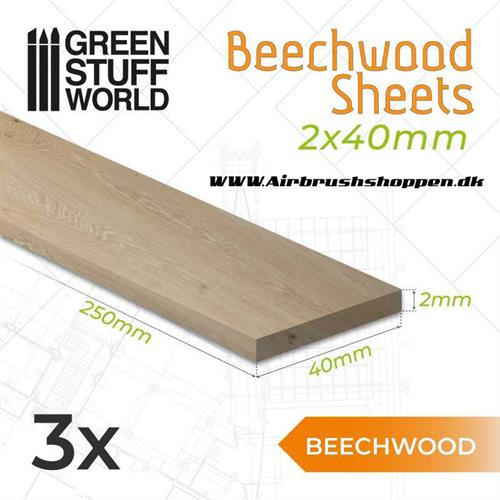 Træ - Bøgetræ - Beechwood sheet 2x40x250mm - GSW